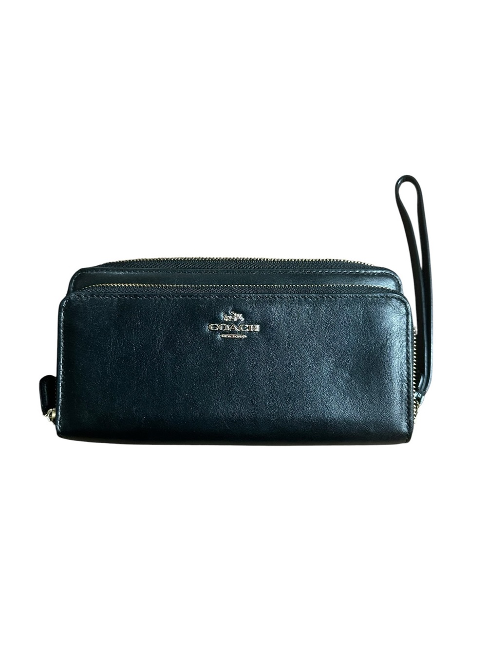 Coach Black Leather Zip Around Wallet with Wristlet